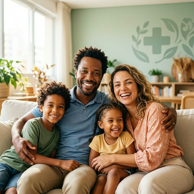 Família feliz com plano de saúde